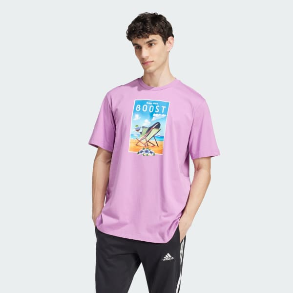 สีม่วง เสื้อยืดพิมพ์ลายแขนสั้น Boost