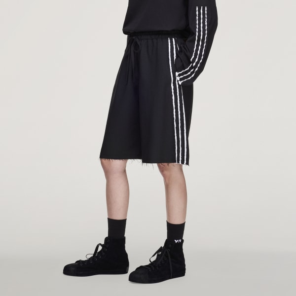 adidas Y-3 SPORT UNIFORM RAW CUT 3-Stripes SHORTS - Black | Free
