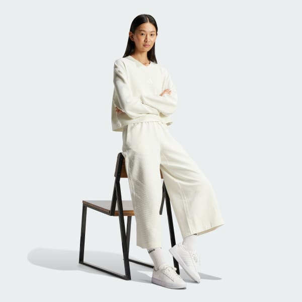 White ALL SZN Rib 7/8-Length Wide Leg Pants