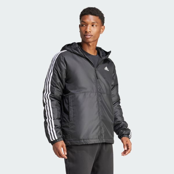Negro Chamarra Térmica Essentials 3 Franjas con Gorro