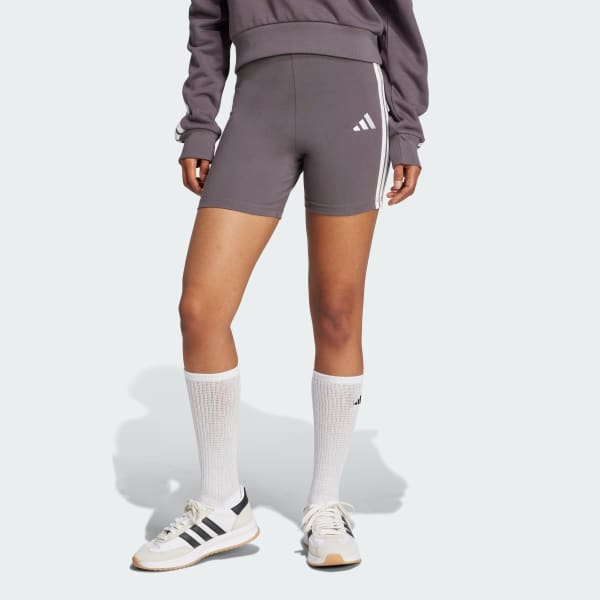 adidas Essentials 3-Stripes High Waisted Biker Shorts Grey