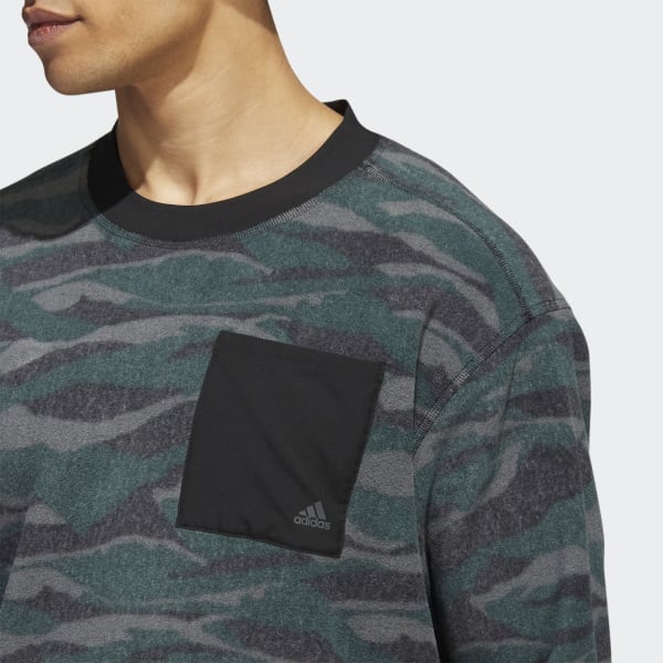 Svart Texture-Print Crew Sweatshirt P2611