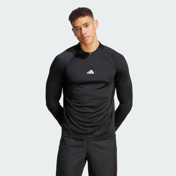 adidas Gym Heat Quarter-Zip Long Sleeve Tee - Black | Men's Training ...