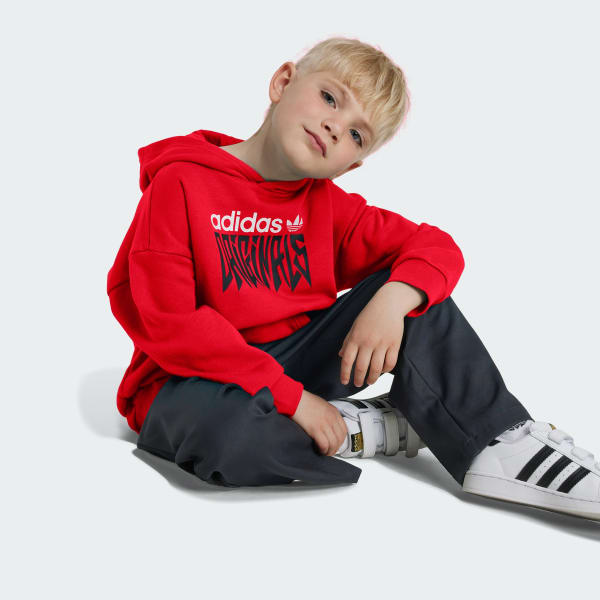 Rojo Conjunto de Polera con Capucha Estampada Kids