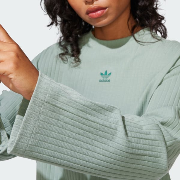adidas Essentials Wide Rib Long Sleeve Tee - Green | Free