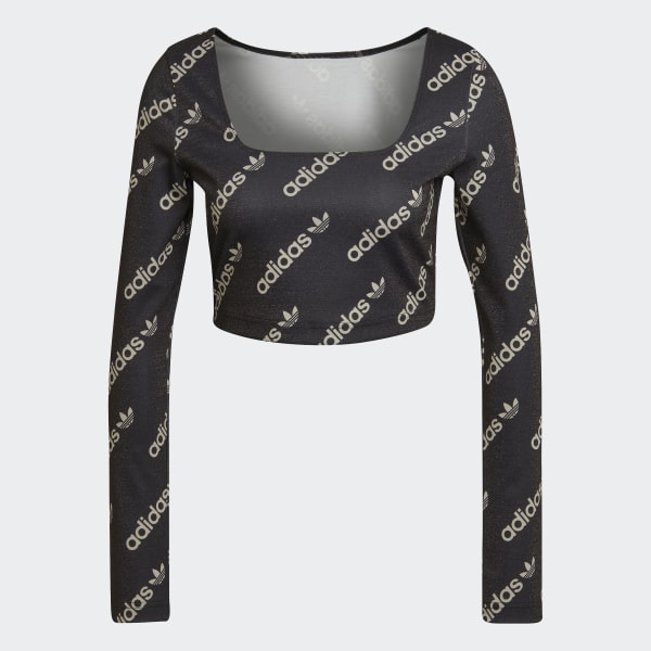 Adidas black crop top long sleeve sales