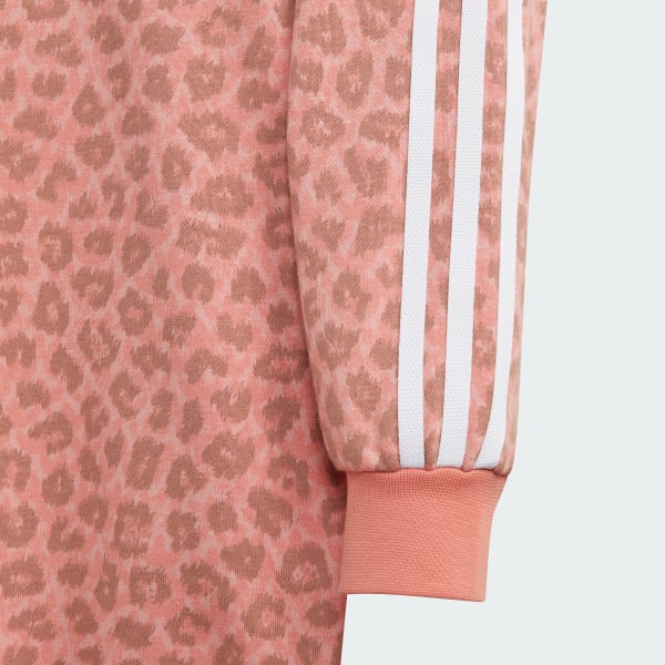 Rosado Vestido Manga Larga Estampado Animal