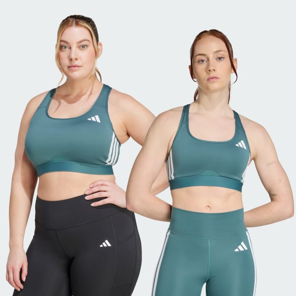 Green Powerreact Train Medium-Support 3-Stripes Bra