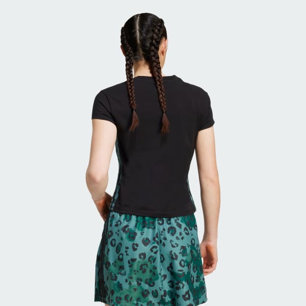 Schwarz Animal Print 3-Stripes T-Shirt