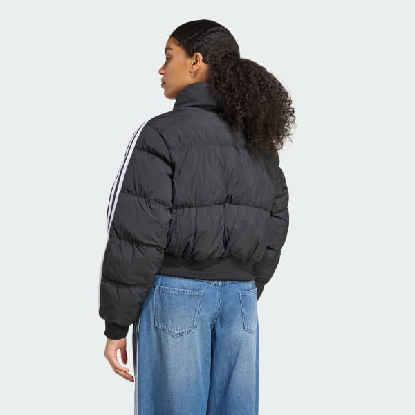 Svart Adicolor Cropped Synthetic Down Puffer Jacka