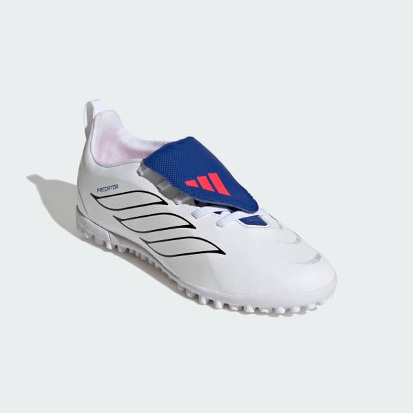 Blanco Zapatos de fútbol PREDATOR CLUB de lengüeta plegable para césped artificial para niños con cordones elásticos