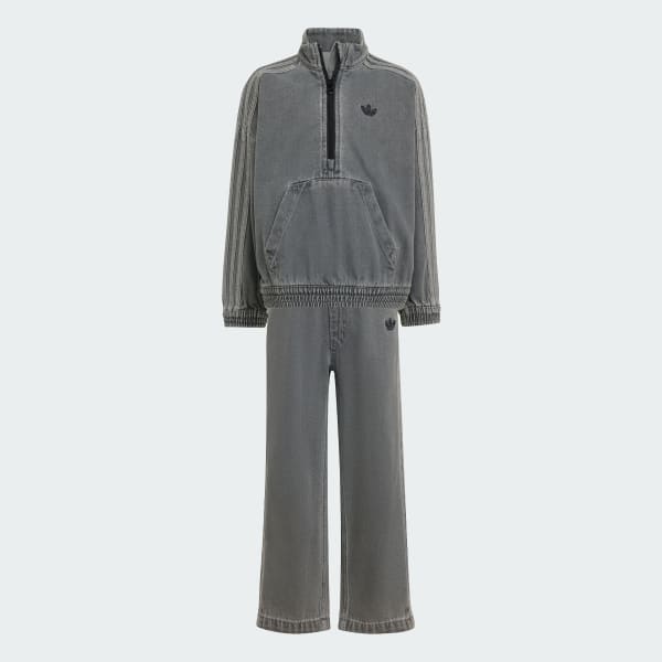 Grey Denim Crew Set Kids