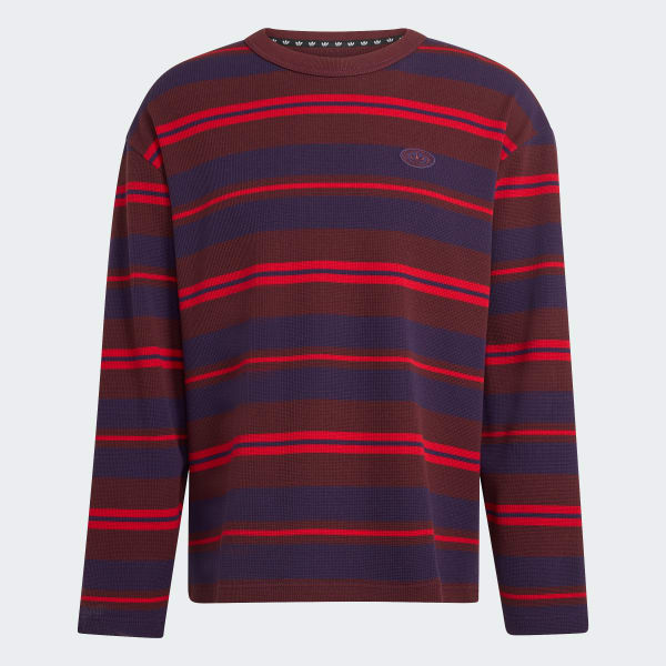 Burgundy 90s 스포츠 아카이브 롱 슬리브 스트라이프 와플 티셔츠