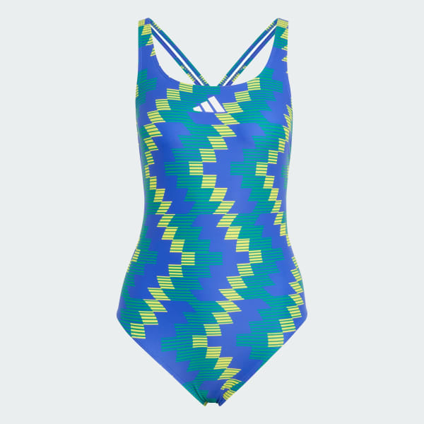 Blue Football-Inspired V-Back Graphic Swimsuit