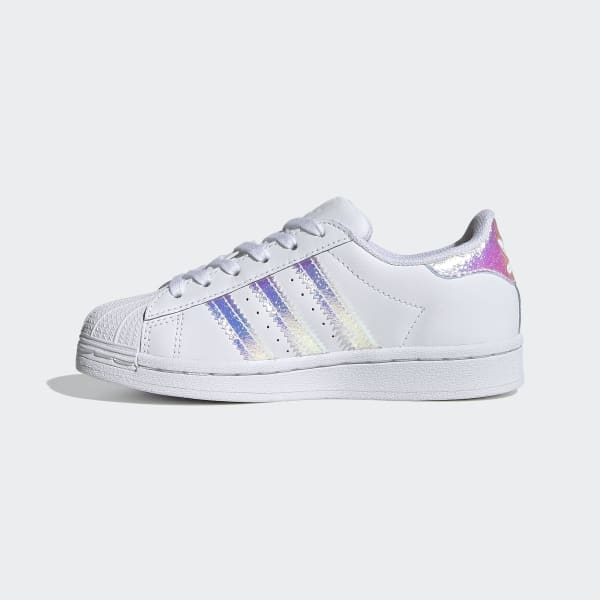 adidas originals junior superstar iridescent trainers in white and silver