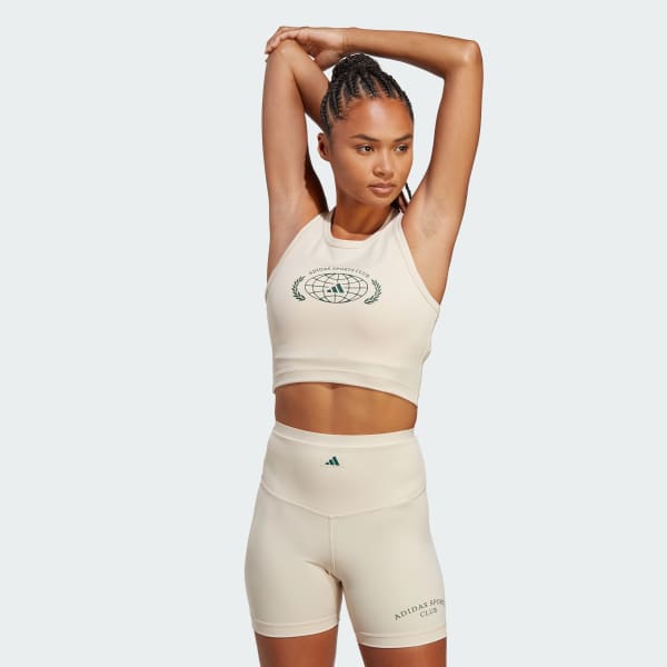 Beige Sports Club Crop Graphic tanktop