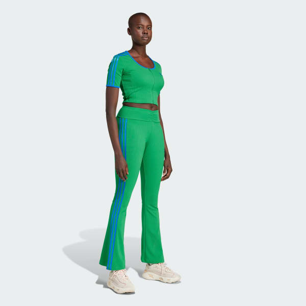 Green adidas Originals Rib Short Sleeve Full-Zip Top