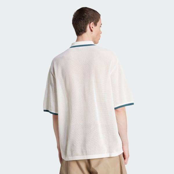 Hvit adidas Originals Button Down Knitted Skjorte