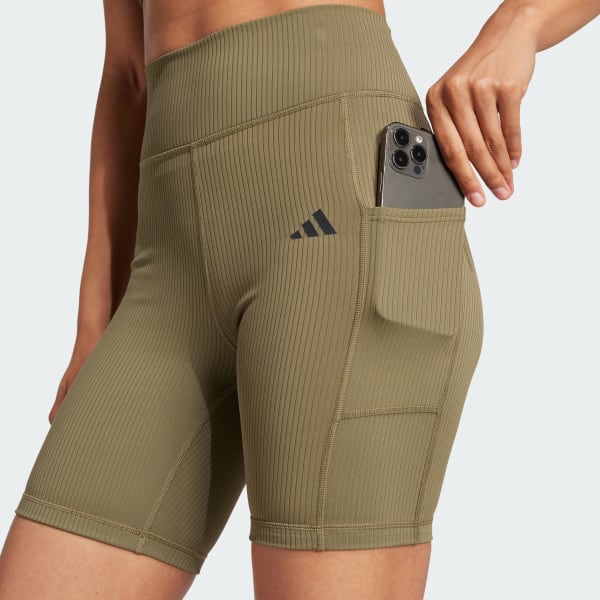 adidas Optime Rib Short Leggings - Green | Free Shipping