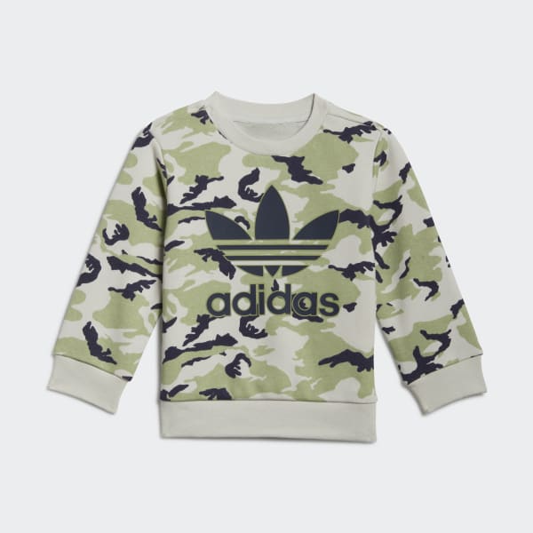 Gris Conjunto Camo Cuello Redondo