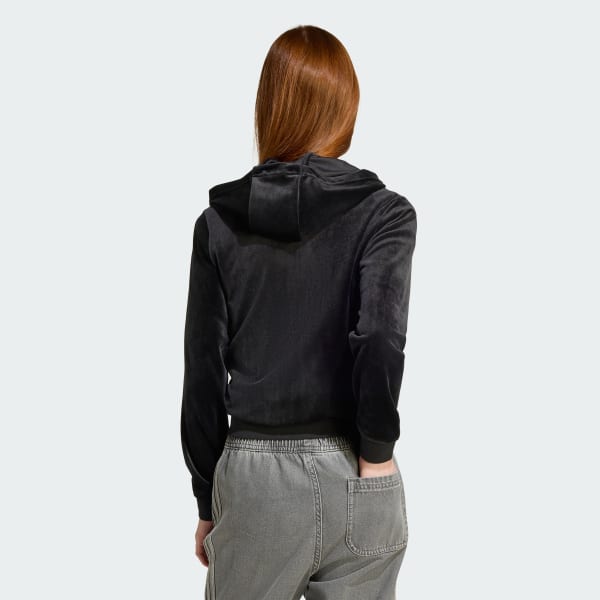cierna Velúrová kapucňová mikina na zips