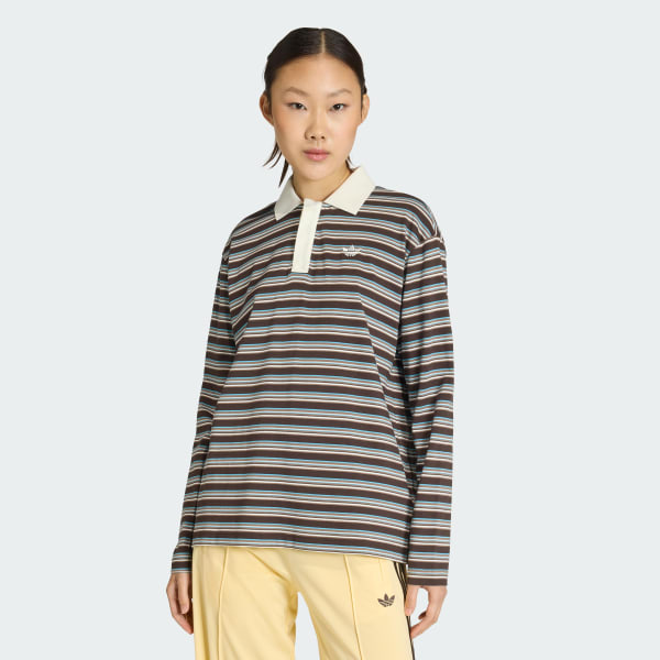 Brown STRIPED OVZD LS POLO Shirt