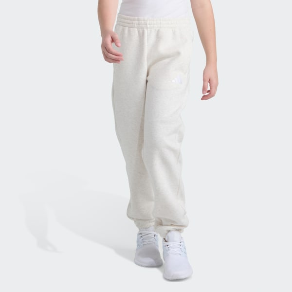 White Elastic Waistband Minimal Logo Loose Fleece Heather Jogger

