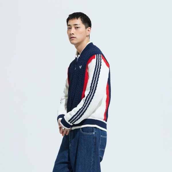 ブルー レトロ リミックス カーディガン