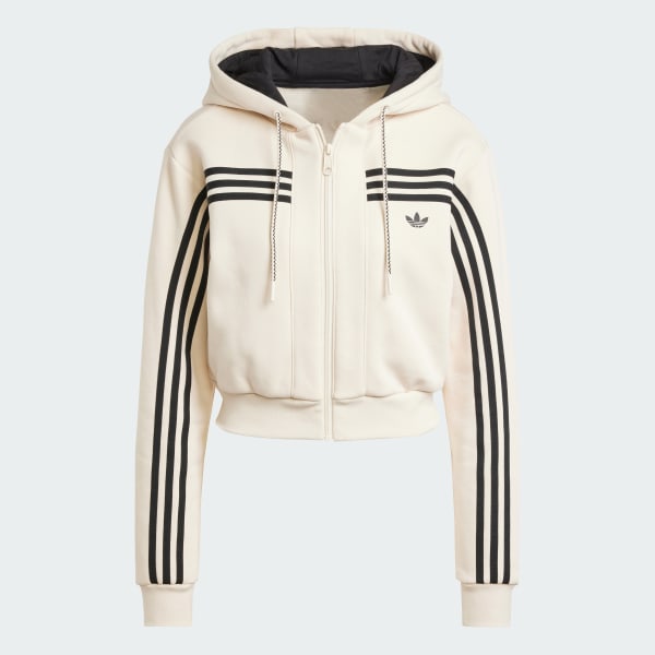 adidas 70s Short Full Zip Fleece Hoodie - White | adidas New