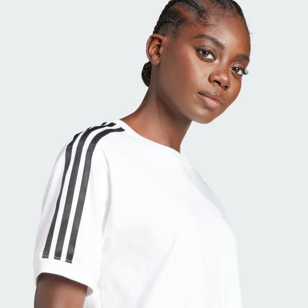 Adidas white three stripe tee deals
