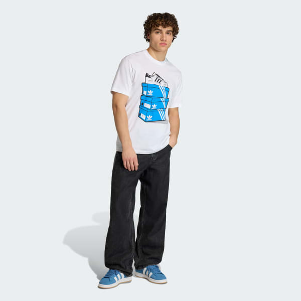 White LOOSE GRAPHIC BLUE BOXES 5 T-Shirt