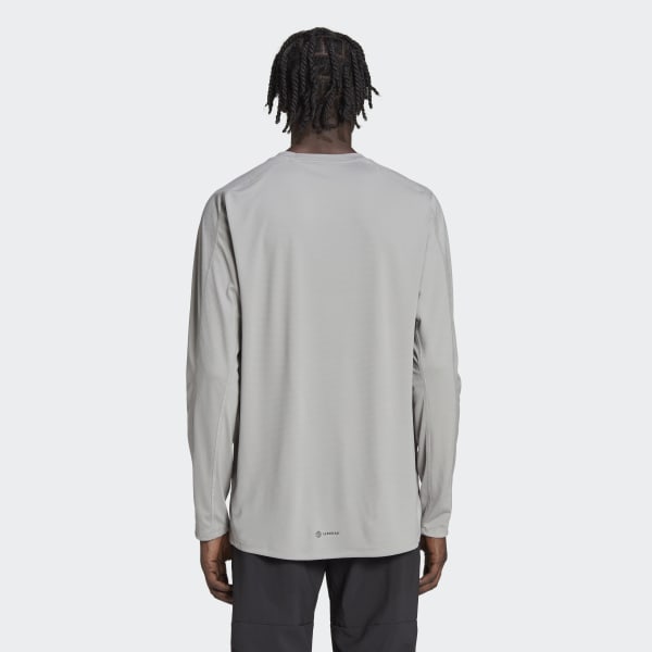 Gris T-shirt d'entraînement à manches longues et imprimé en PU