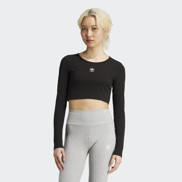 adidas Originals 長袖 クロップTシャツ　ブラック レディース 長袖 クロップTシャツ ブラック｜アパレル
