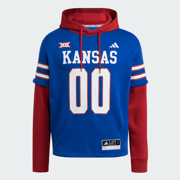adidas Kansas Jayhawks Football Jersey Hoodie - Blue | Free