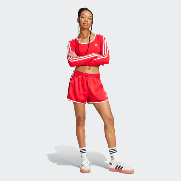 cervená Tričko Adicolor 3-Stripes Long Sleeve Crop