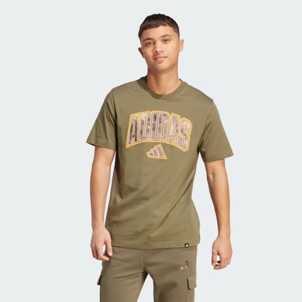 Zielony Camo Script Graphic T-Shirt