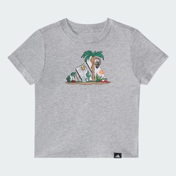 Two-Piece Short Sleeve Graphic Cotton Heather Tee and 3-Stripes Shorts Set