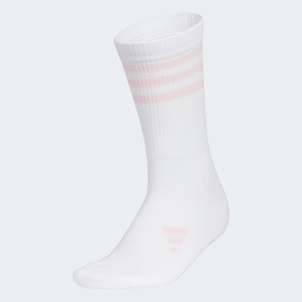 ホワイト 【ゴルフ】クルー丈 スリーストライプ クッションソックス