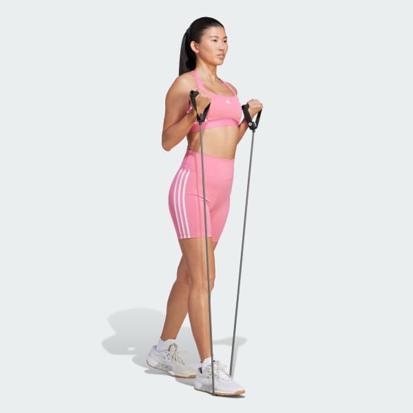 Pink adidas Powerreact Training Medium-Support 3-Stripes Bra