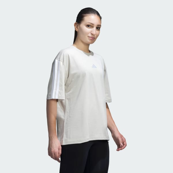 Beige 3-Stripes Single Jersey Boyfriend Tee