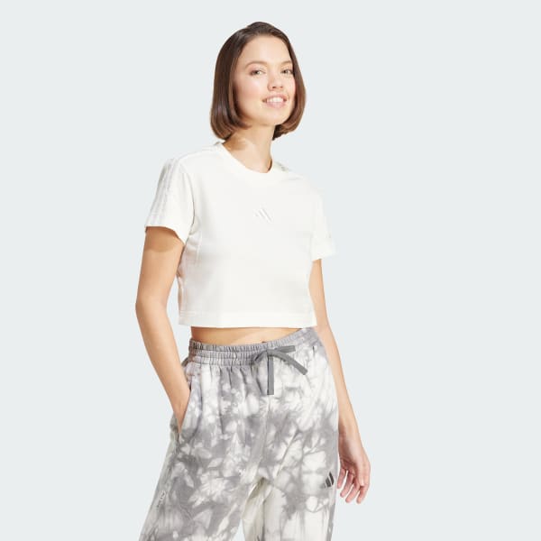 สีขาว เสื้อยืดทรงสลิม ALL SZN 3-Stripes