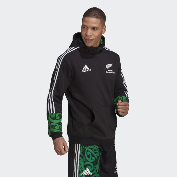 Czerń Maori All Blacks Rugby 3-Stripes Full-Zip Hoodie IE188
