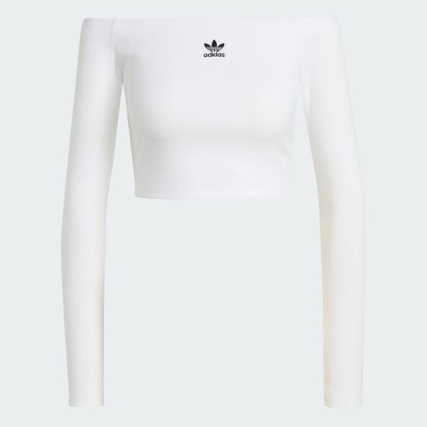 Bianco T-shirt a maniche lunghe a costine Essentials Rib Off Shoulder