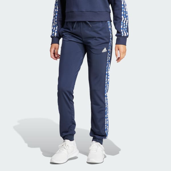 Azul Pantalón Deportivo Essentials 3 Rayas Tejido Tricot con Animal Print y Pierna Cónica