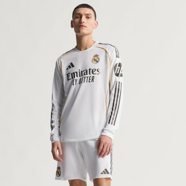 Weiss Real Madrid 25/26 Authentic Heimtrikot, langärmlig