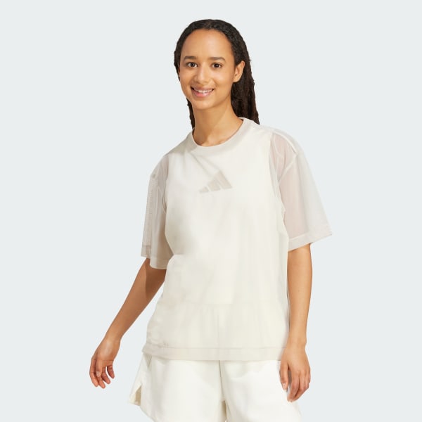 สีเบจ เสื้อยืดผ้าตาข่าย Soft Lux