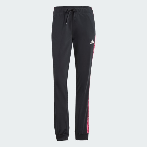 Negro Pantalón Deportivo Essentials 3 Rayas Tejido Tricot con Animal Print y Pierna Cónica