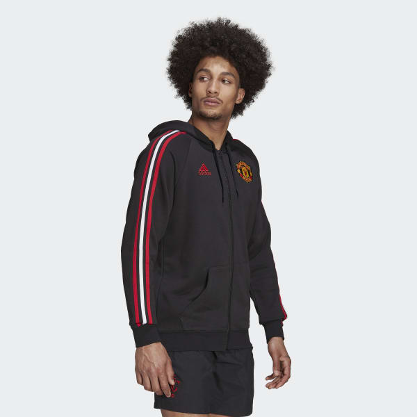 Schwarz Manchester United 3-Streifen Kapuzenjacke