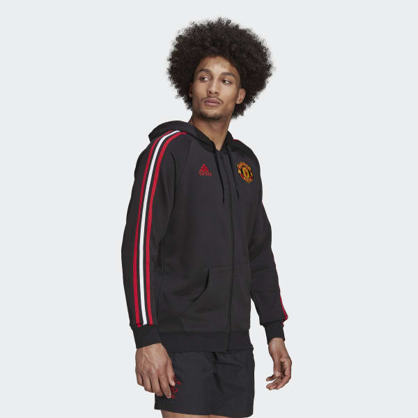 Noir Veste à capuche entièrement zippée Manchester United 3-Stripes