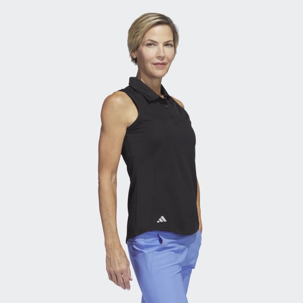 zwart Texture Mouwloos Golf Poloshirt